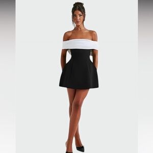 Luvessi Elegant Black and White Off-Shoulder Dress